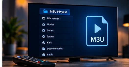 Illustration representing an M3U playlist of channel entries